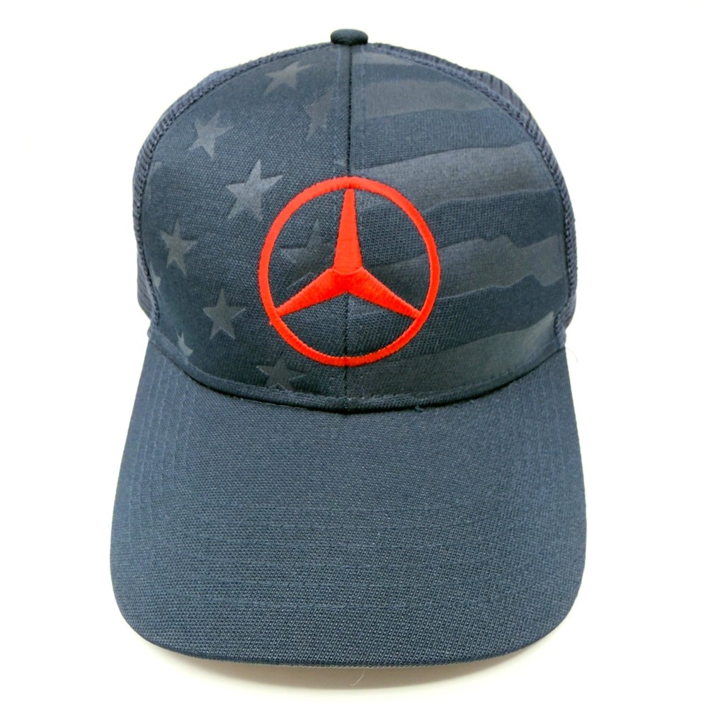 Mercedes Benz American Flag Trucker Hat Navy Snapback Adjustable